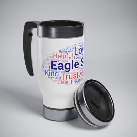 Eagle Scout Word Cloud - Stainless Steel Travel Mug with Handle, 14oz